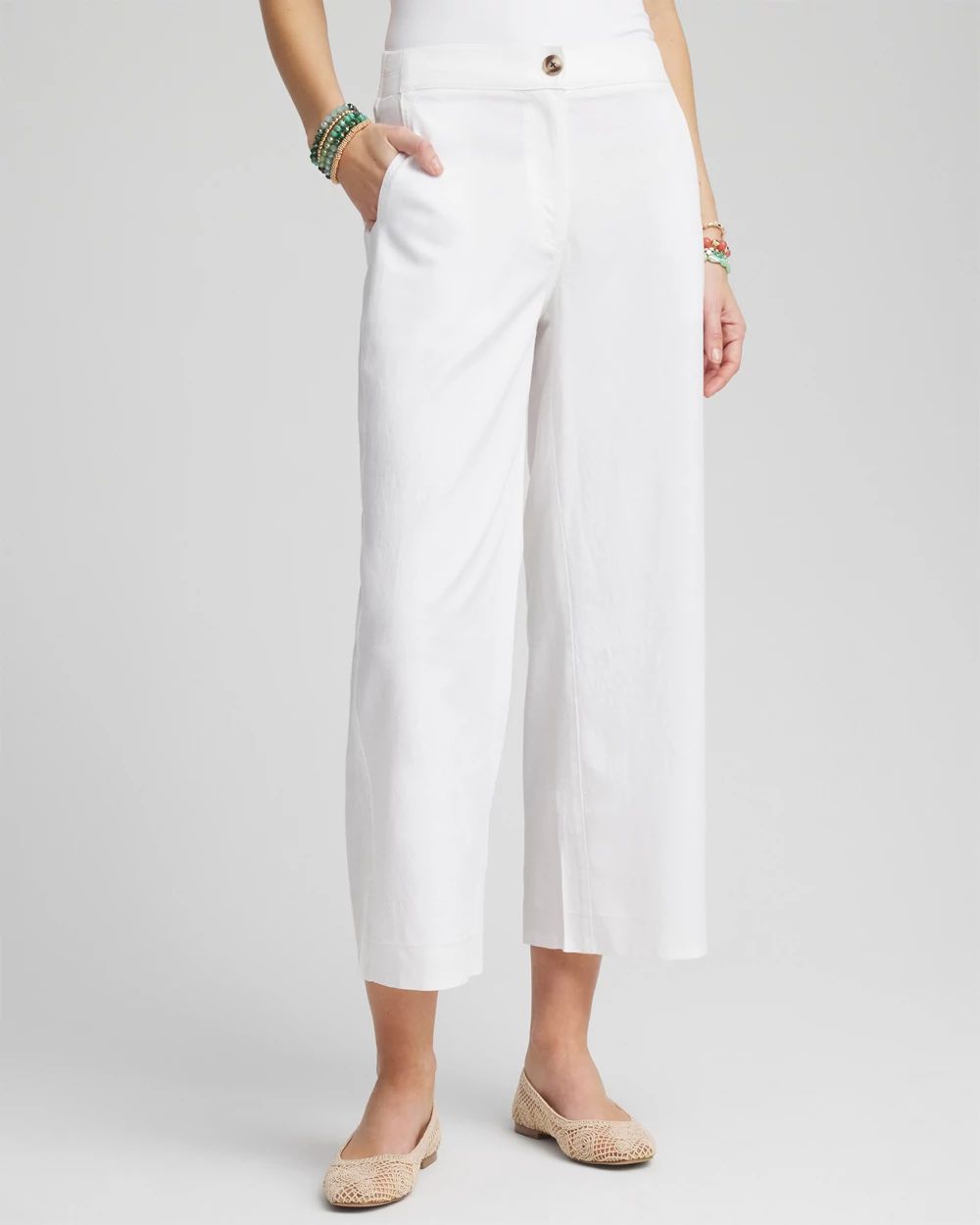 Ribbed Waist Linen Blend Straight-Leg Cropped Pants | Chico's